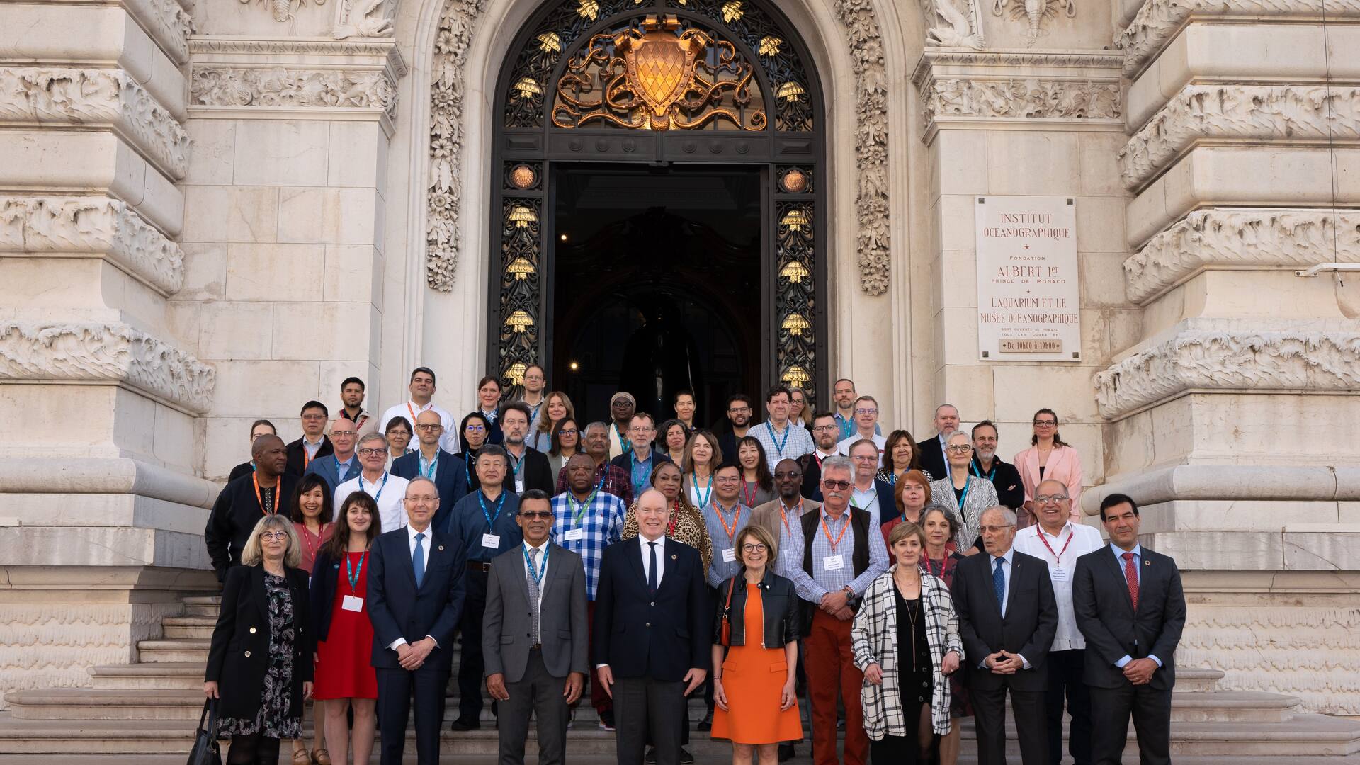 IPBES experts and Prince Albert of Monaco on the steps of the Oceanographic Museum of Monaco