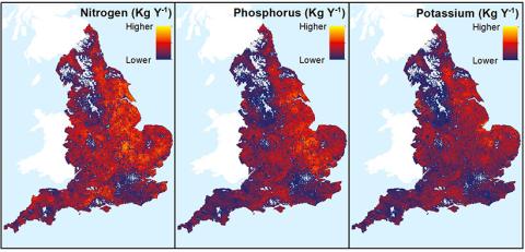 Maps of England estimating application of 3 fertilisers Example of 3 maps of England estimating application of 3 fertilisers
